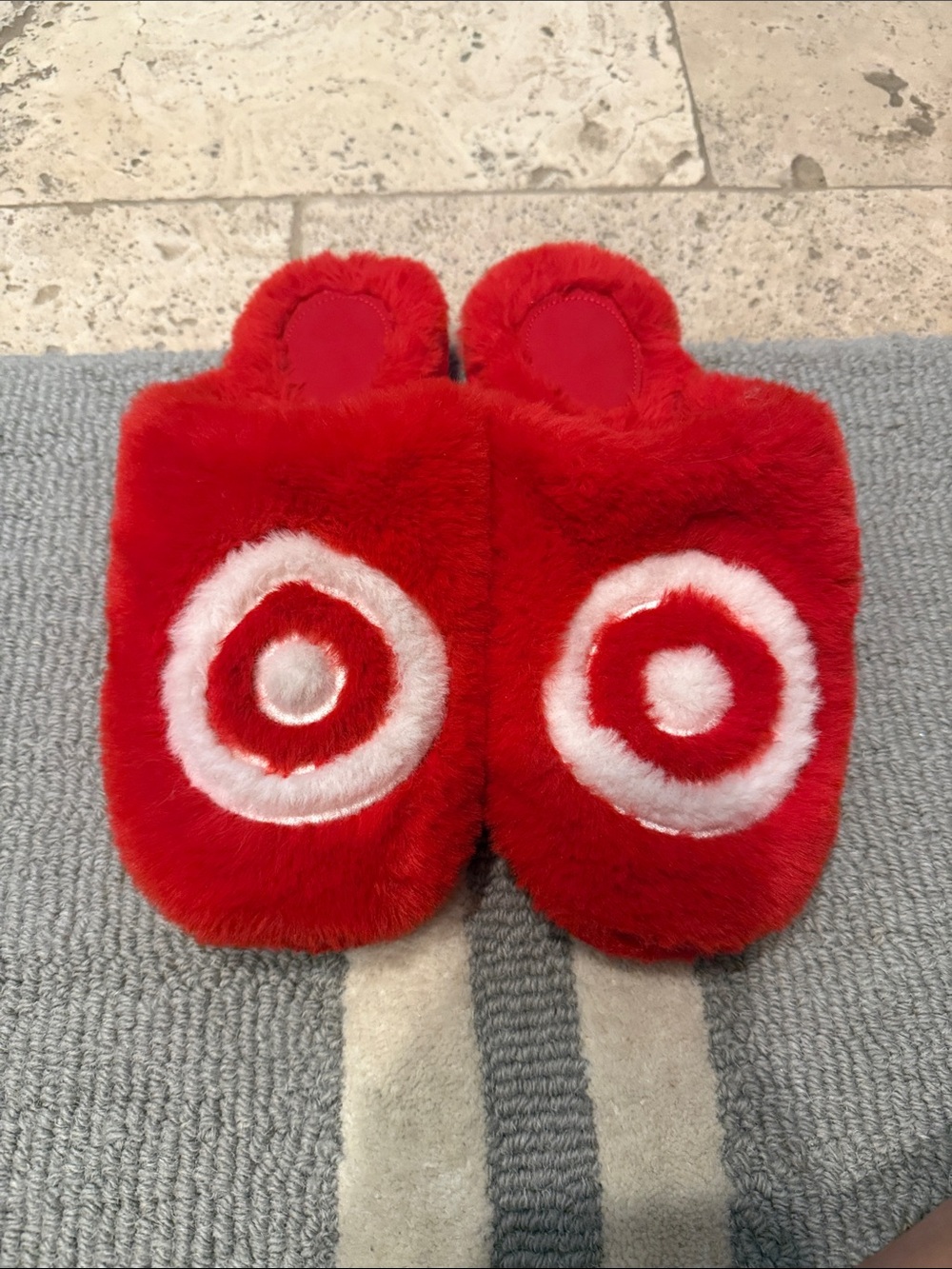 Target Red Fuzzy Women's Slip-On Slippers with White Target Rings